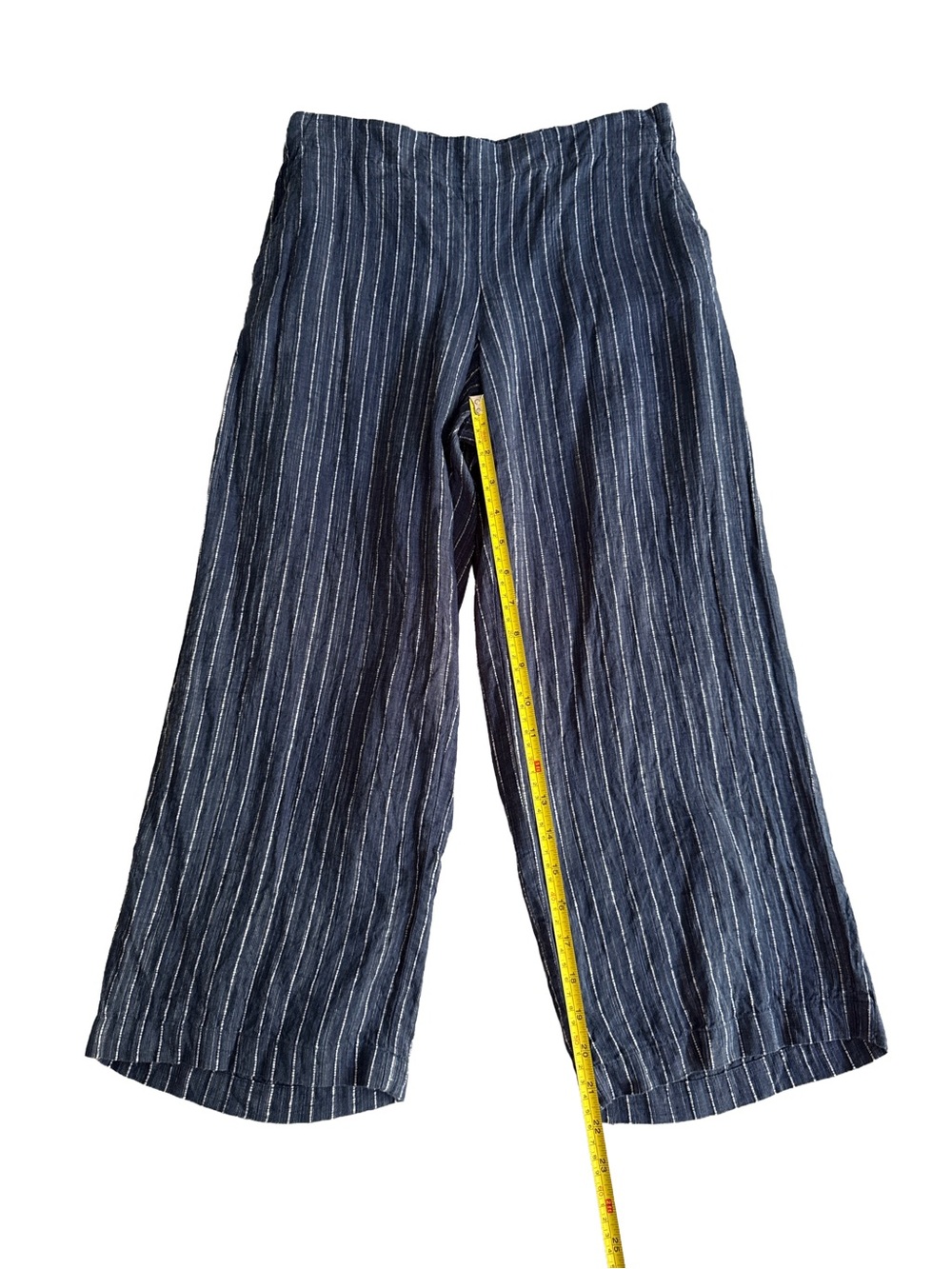 EILEEN FISHER Petite Organic Linen Pull On Blue Striped Cropped Pants XS Coastal - Picture 7 of 9